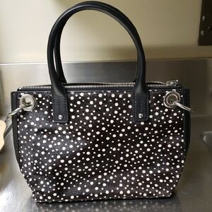 Talbots Black And White Polka Dot Calf Hair Tote Purse